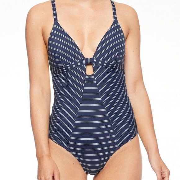 Athleta Other - Athleta navy blue and white striped one-piece swimsuit
